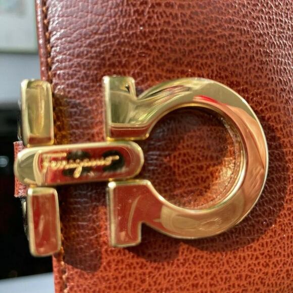 Salvatore Ferragamo tote bag leather Brown Gancini gold hardware shoulder - Picture 3 of 11